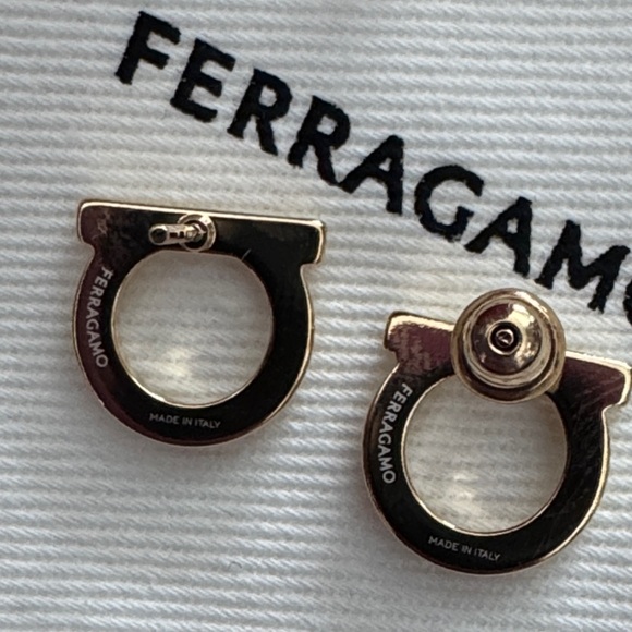 Salvatore Ferragamo Large Gancini Gold Tone Crystal Earrings - Picture 4 of 6